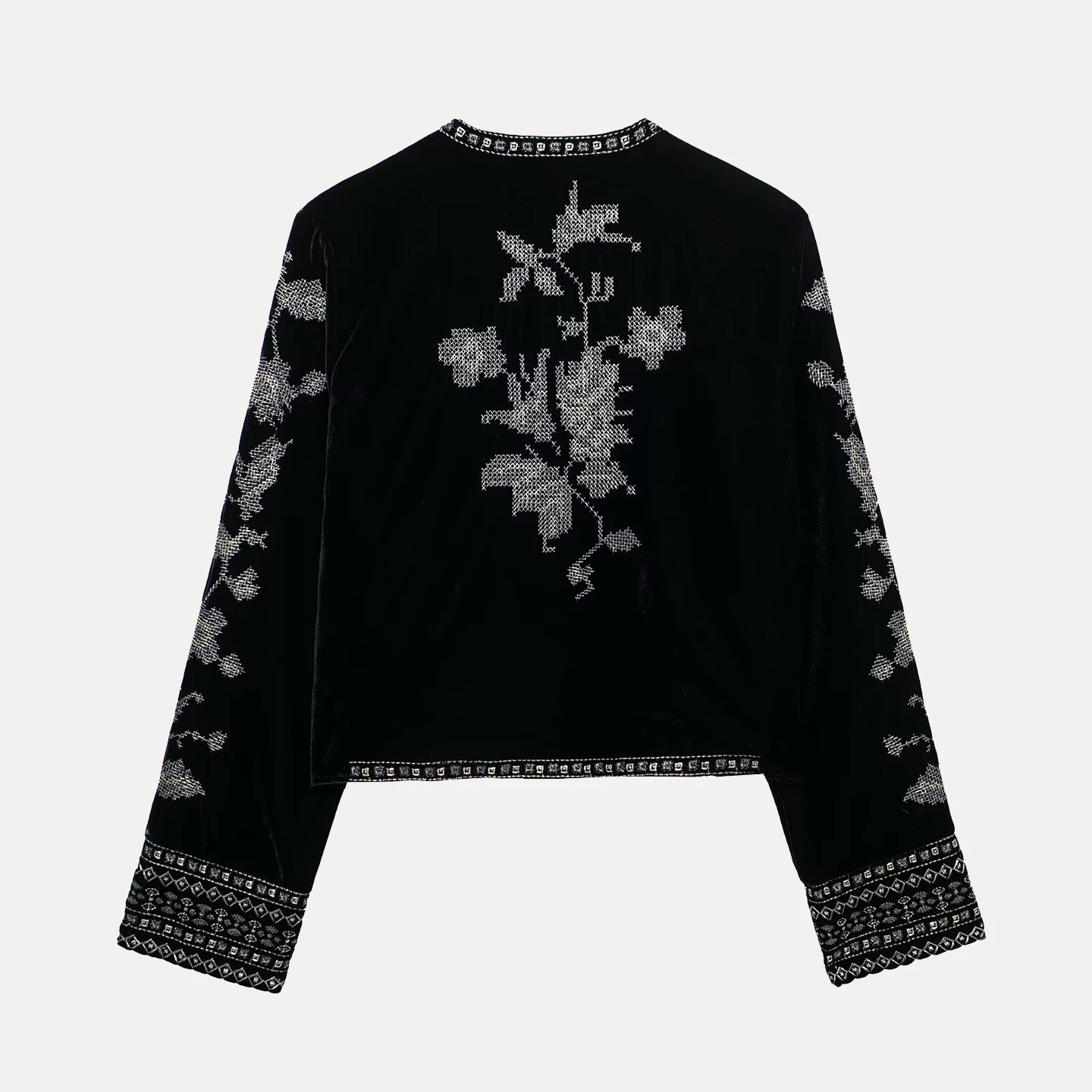 Z Damen Faionable bestickte, lockere, vielseitige Oberbekleidung 2025, neue Sle Stand Fit Ort Mantel, Pflanzenblumenmuster