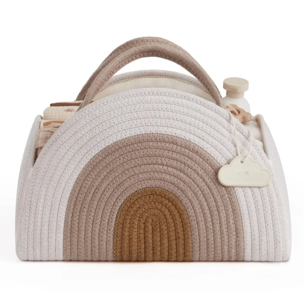 

Woven Cotton Rope Baby Diaper Organizer Newborn Essentials Portable Diaper Basket Large Capacity Diaper Storage Bag