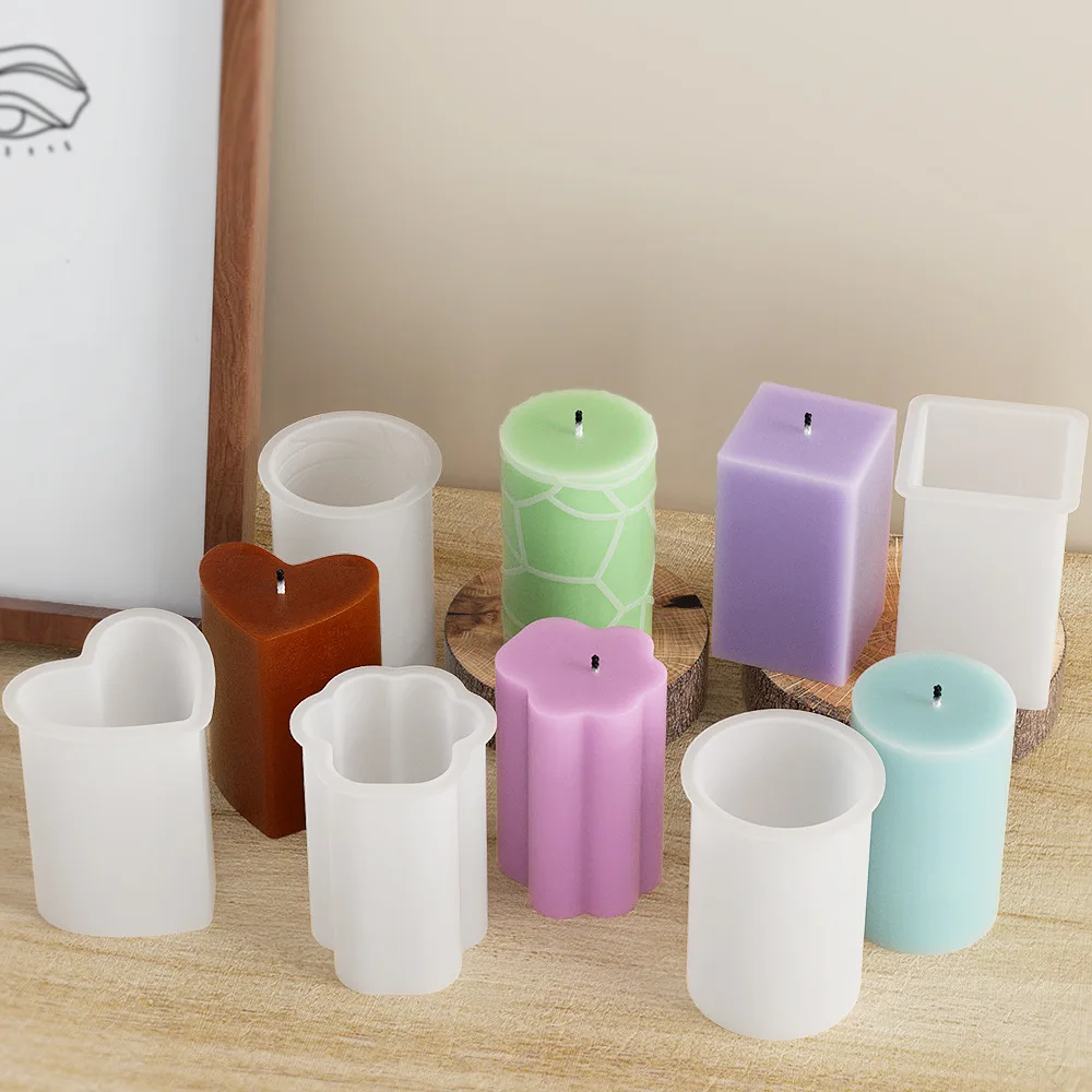 

8PCS 3D Geometric Silicone Resin Candle Mold Cylindrical Texture Square Column DIY Gift Soap Making Aromatherapy Home Decoration