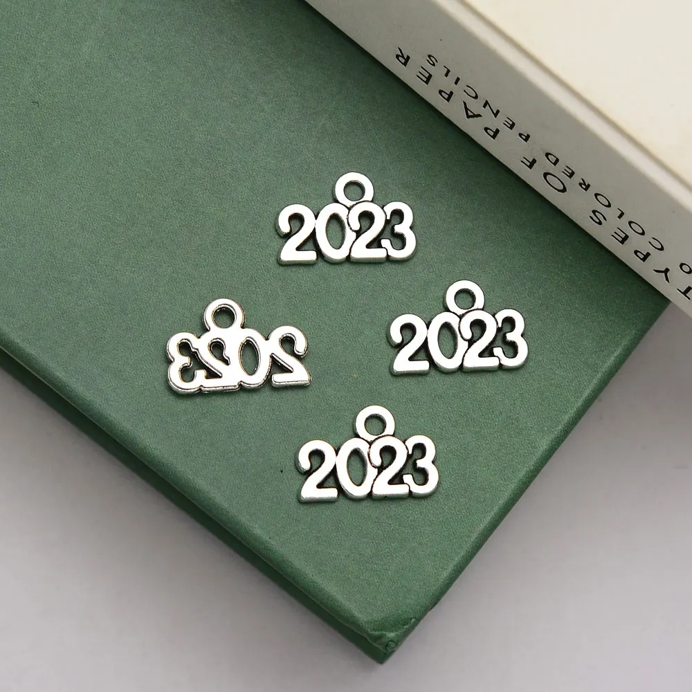 80pcs/lot--9x14mm Antique Silver Plated 2023 2024 2025 Charms Graduation Pendants For Jewelry Making Supplies Diy Keychain