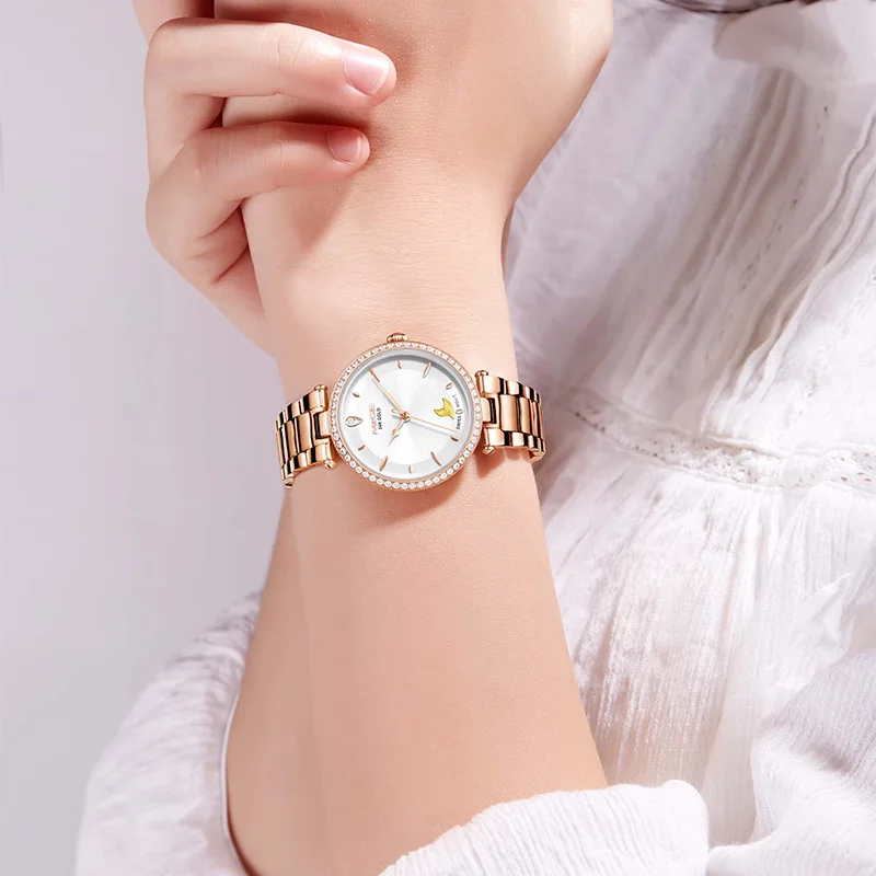 Mige العلامة التجارية رائجة البيع حافظة فولاذية أوتوماتيكية مقاومة للماء سيدة حورية البحر عملة ذهبية ساعات حركة ميكانيكية للأعمال للنساء #3