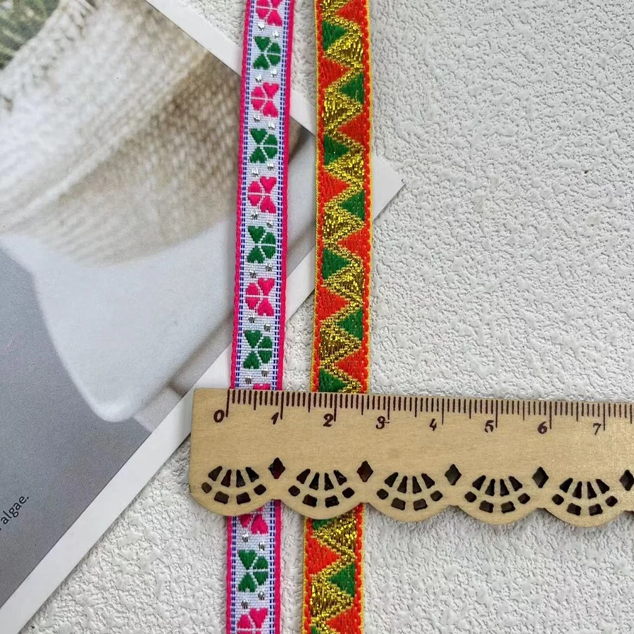 7 M/lot wide About 1 CM Woven Jacquard Ribbon Geometric Flowers For Clothing Accessory ZH-5798