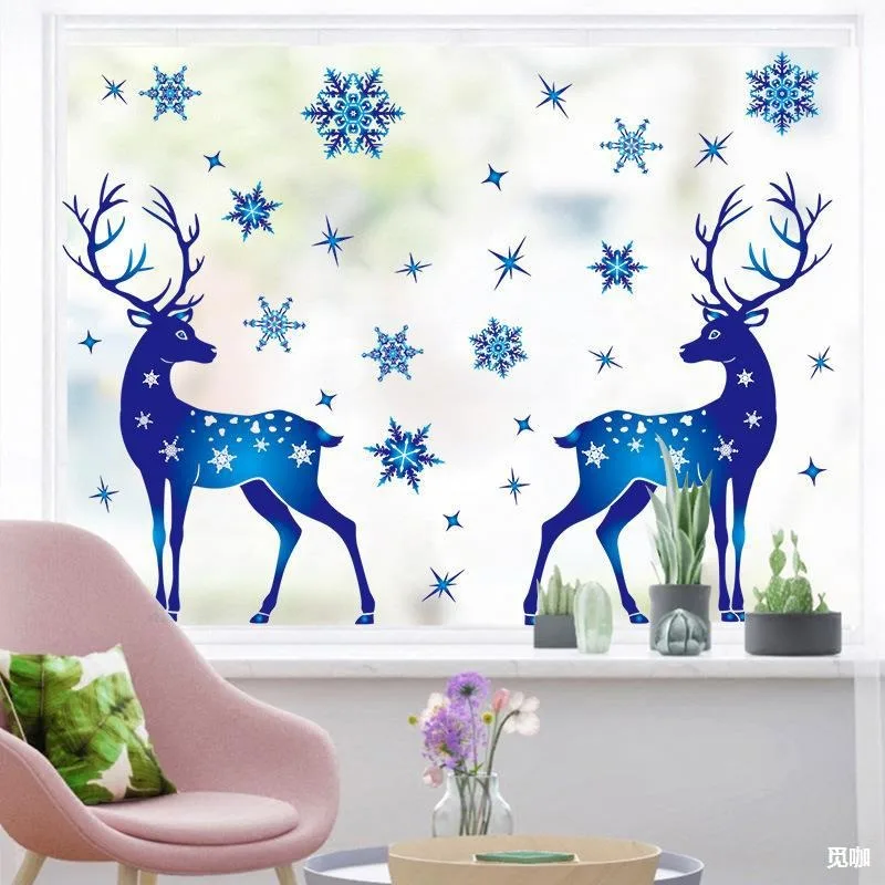 Natal Snowflake Adesivos, Blue Snowflake Moose Adesivos, Vitrine Decorações