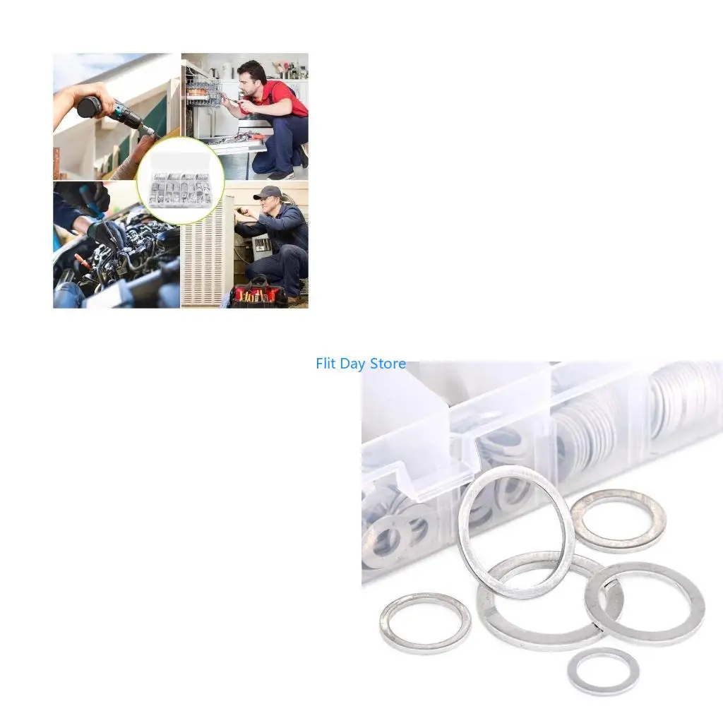 F92C 540Pcs Automotive Drain Plug Gaskets Crushed Washer Oil Drain Plug Aluminum Flat Washers with Assortment Box