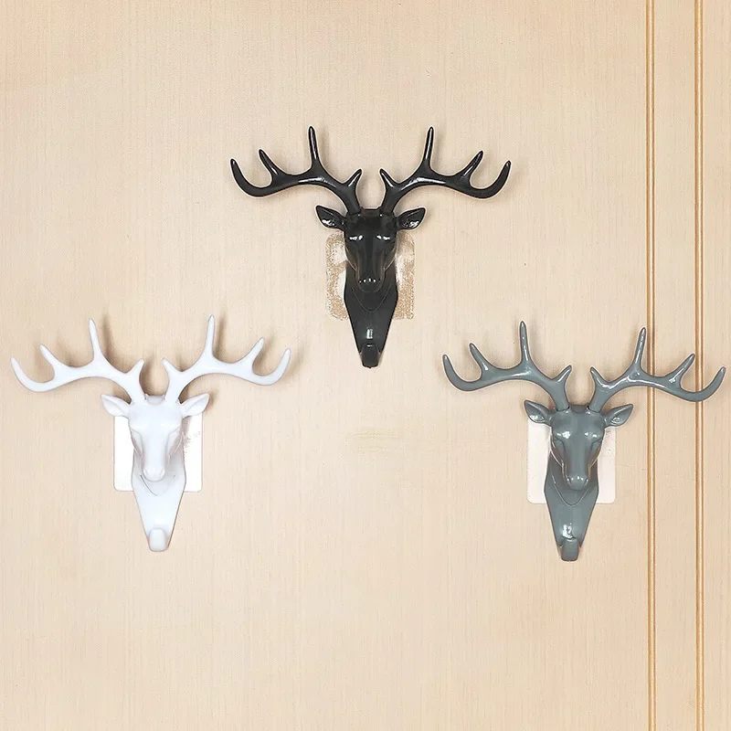 

1p Antlers Self-adhesive Hooks Keys Storage Holder Hang On The Wall Hooks Hangers Bag Coat Rack For Home Wall Hanging Decor Deer