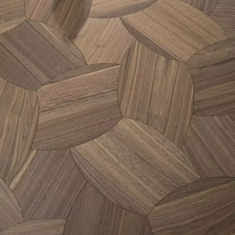 Alien Pattern Inlaid Solid Wood Composite Flooring Baby-Friendly Black Walnut Lotus-Shaped Artistic Inlay Wooden Timber