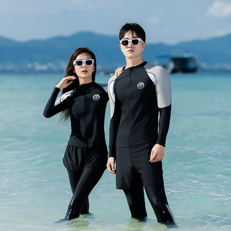 Rash Guards Paare neue koreanische Langarm mehrteilige Badeanzug Patchwork Reiß verschluss Bade bekleidung Badeanzüge Surfen lange Hose