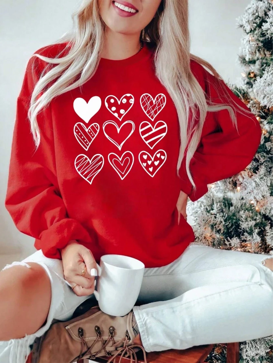 Simple Lines Heart Drawing Printing Women Hoodies Harajuku Oversize Hoody Fashion Loose Clothing Comfortable Sweatshirt Female