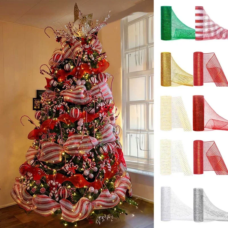 Christmas Decor Mesh Ribbon Bow Wreath Garland Christmas Tree Decorations Ribbon Home Decor Navidad Noel NewYear Gifts Packaging