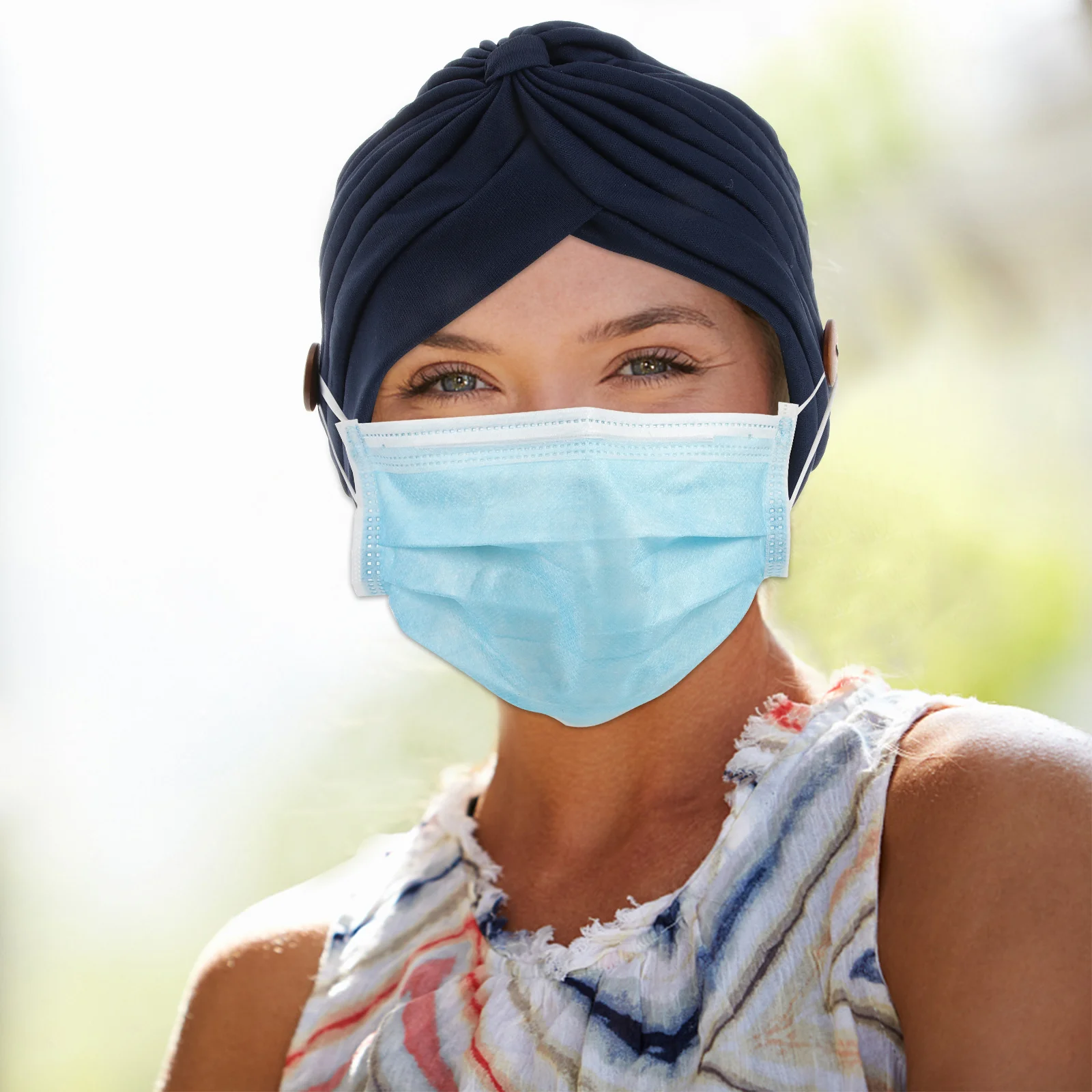 

Wrap Cap Modal Cotton Breathable Lightweight Chemotherapy Hat Turban Non-Slip Button Headwrap Anti Ear Pain Mask