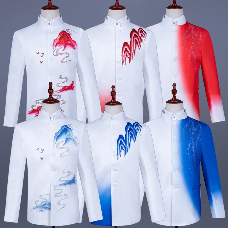 

2025 новый мужской цветной красочный костюм с постепенным изменением цвета, воротник-стойка, сценический блейзер для фотостудии