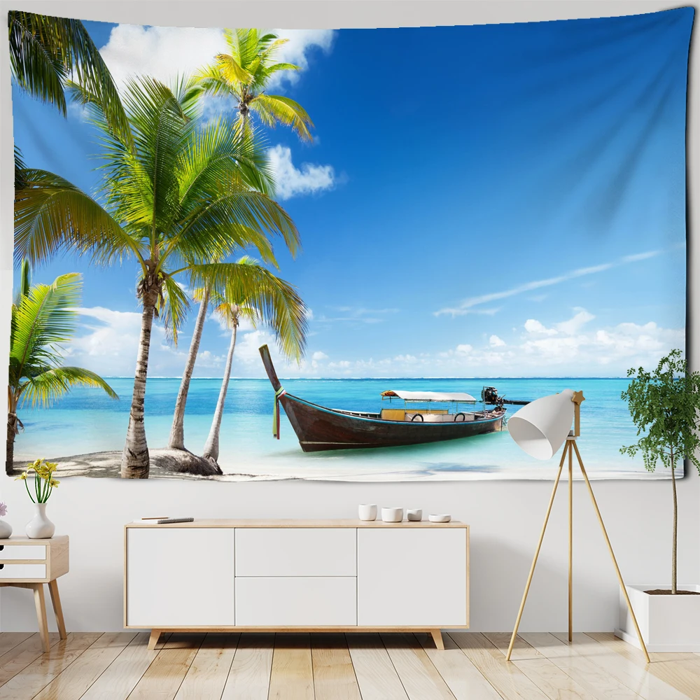 Tropical Beach Tapestry  Resort Winter Night Hanging Fireplace Blanket Wall Home Decor 