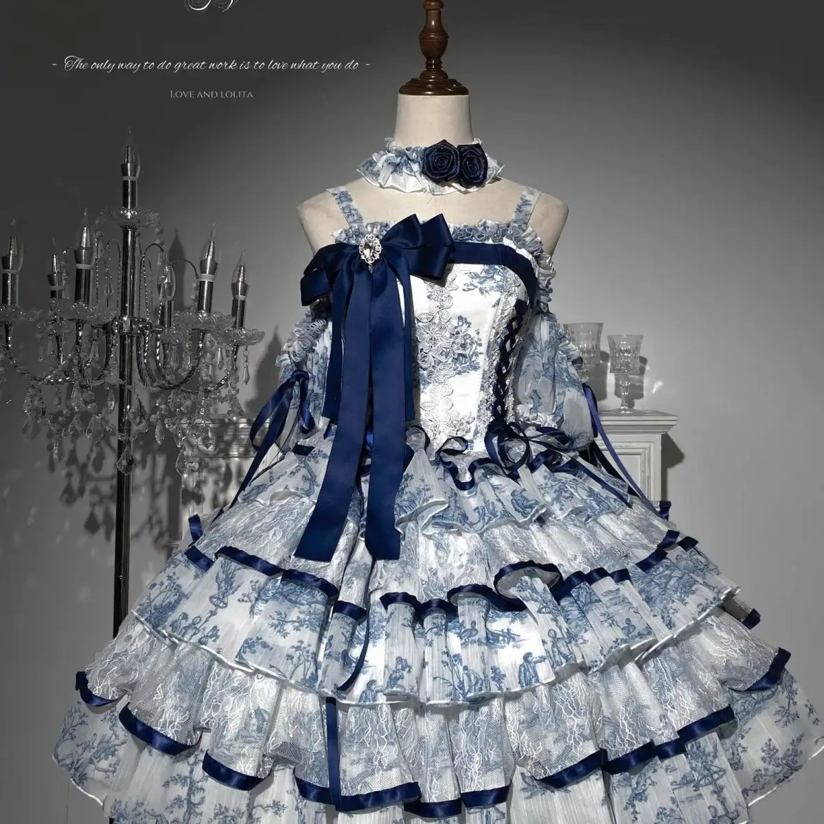 NONSAR Original Design Lolita Spring and Summer Rain Falling Celadon Printed Fishbone Dog Slim Short Lolita JSK Cake Dress