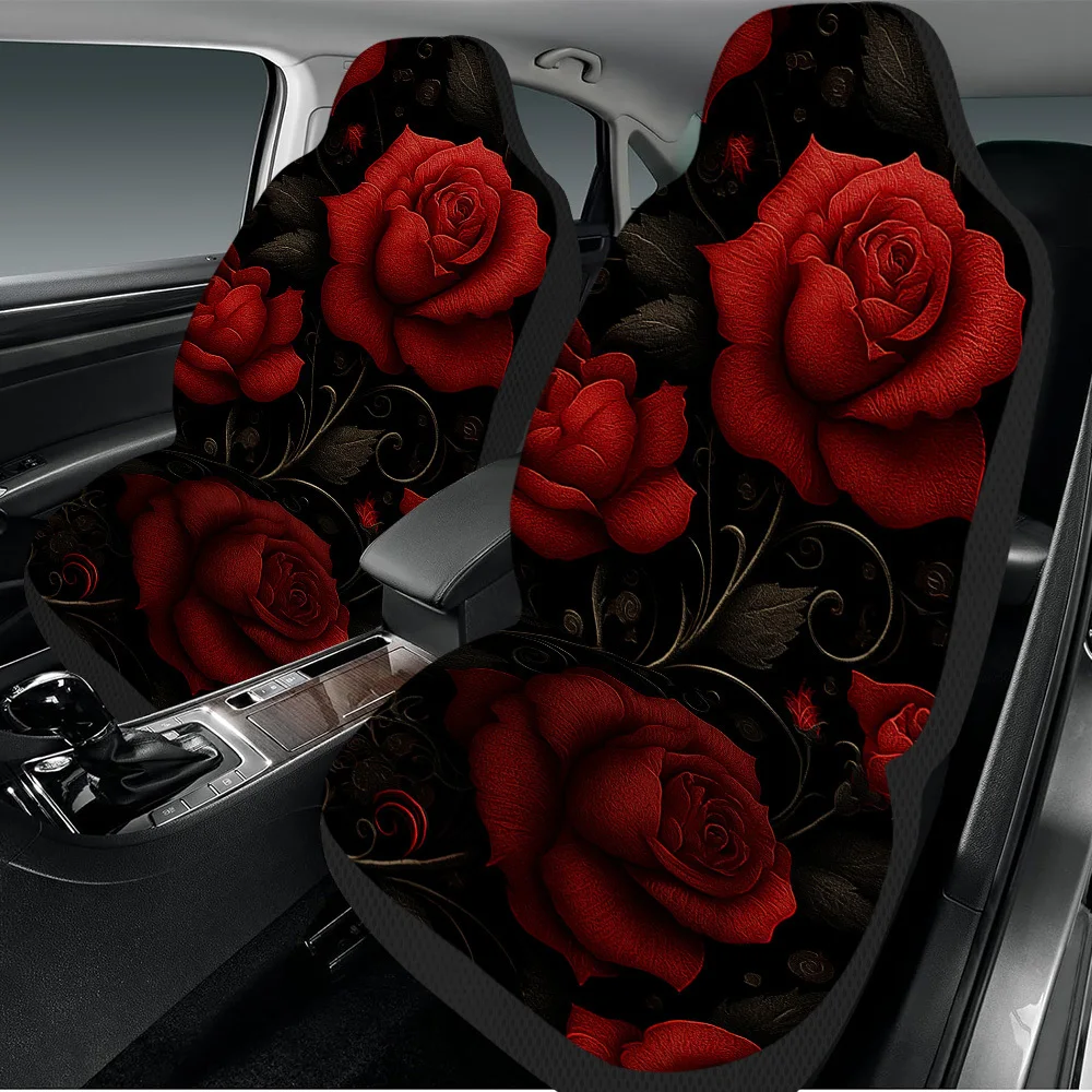 Set Of 2 Halloween-Themed Red Rose Spiral Print Car Seat Covers – Designed To Fit Most Cars, Suvs, And Sedans, Featuring A Sturd