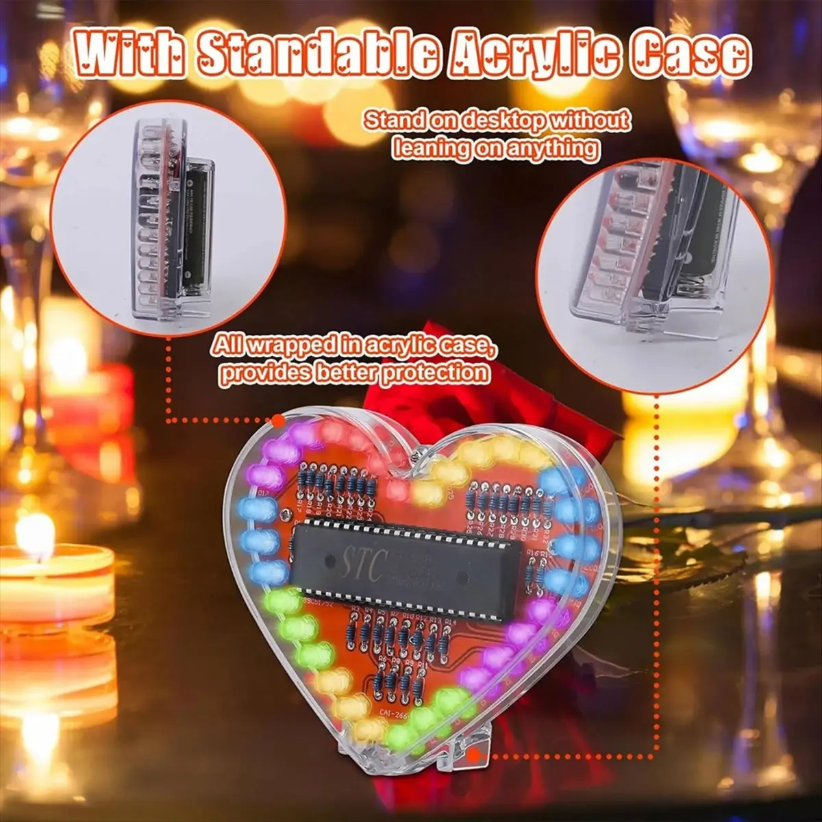 ●Heart Shaped RGB LED Flashing Light Module DIY Electronic Kit Water Lamp Soldering Project Practice for School Student