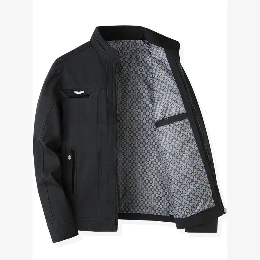 

Весенне-осеннее джатовое пальто из чистого хлопка с воротником-стойкой для мужчин среднего возраста и ли, удобное пальто для папы