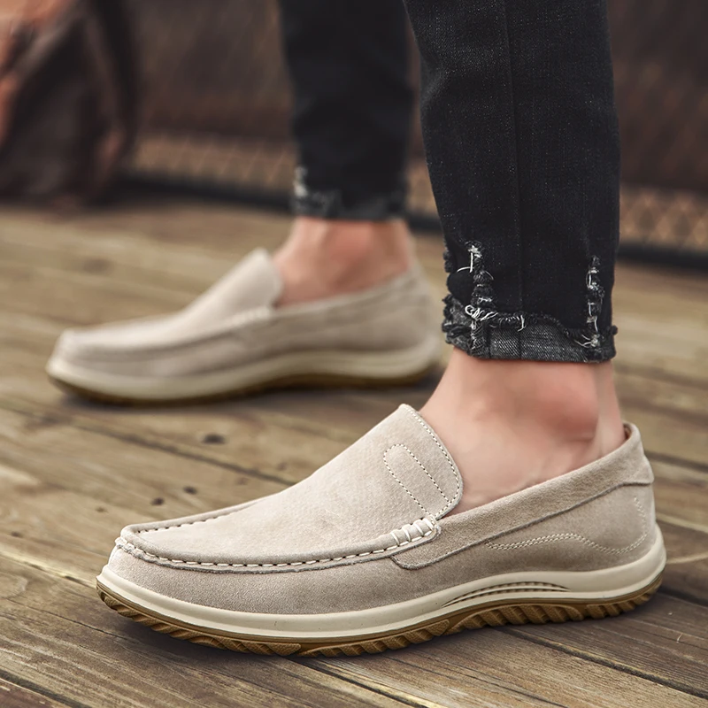 Fashion Brand Men's Top Layer Pigskin Handmade Bean Shoes Autumn Men's Comfortable Non Slip Outdoor Soft Soled Driving Shoes