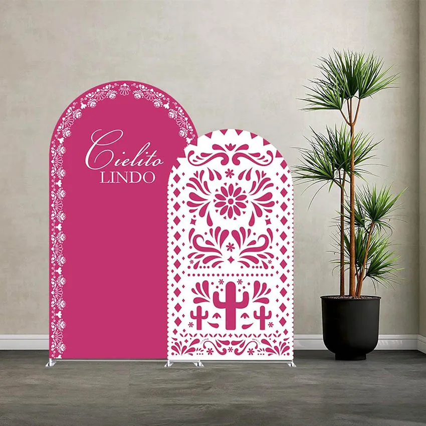 Mehofond Custom 2-Sided Fushia Pink Mexican Fiesta Cielito Lindo Birthday Party Bride Shower Cover Chiara Arch Decor Backdrop