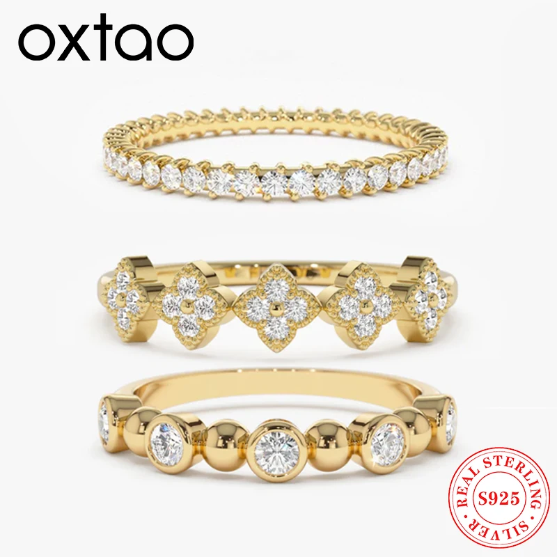 

OXTAO стерлингового серебра 925 пробы, простое элегантное кольцо для женщин, полный муассанит, кольцо вечности, миниатюрные кольца на палец, свадебные украшения, подарок