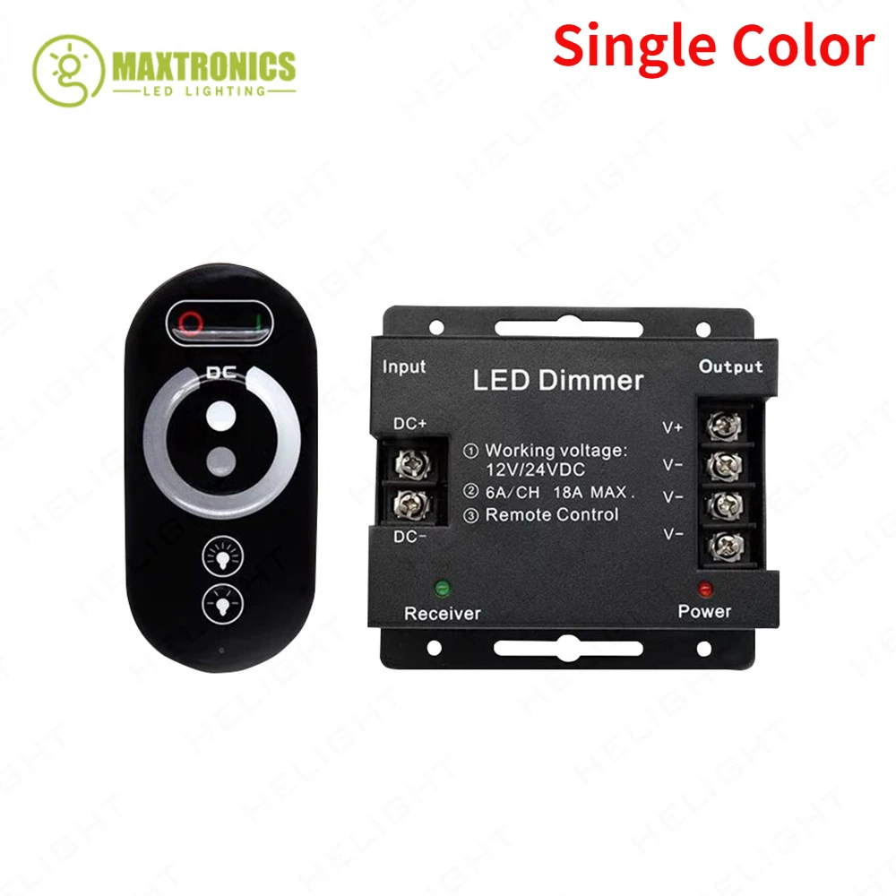 DC12-24V LED Strip Light RF Touch Remote Controller Dimmer 12A 18A for 3528 5050 SMD COB CCT RGB Tape Lights Adjust Brightness