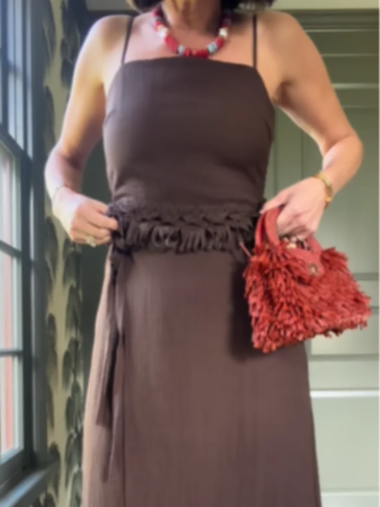 

Solid Color Braces Skirt Set Tassel Lace Up Sleeveless Backless Sexy Slit Long Skirt 2-piece Set 2026 Women Summer Date Outfit