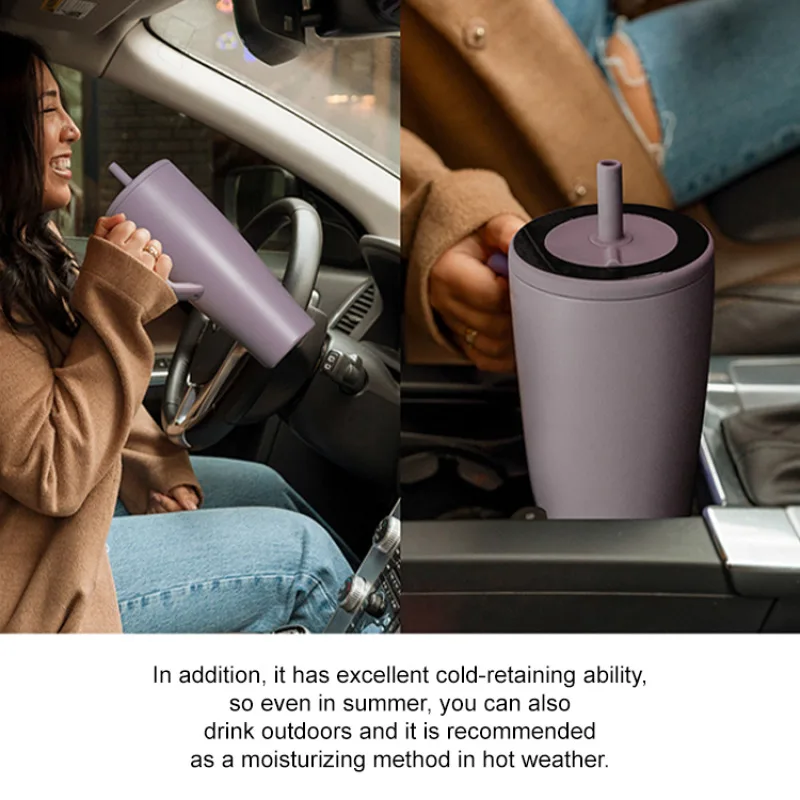 Doublelayer ulation stainless steel mug handle large capacity cup keep cold car cup car mugs Water Cup Celebrity Cup with Straw