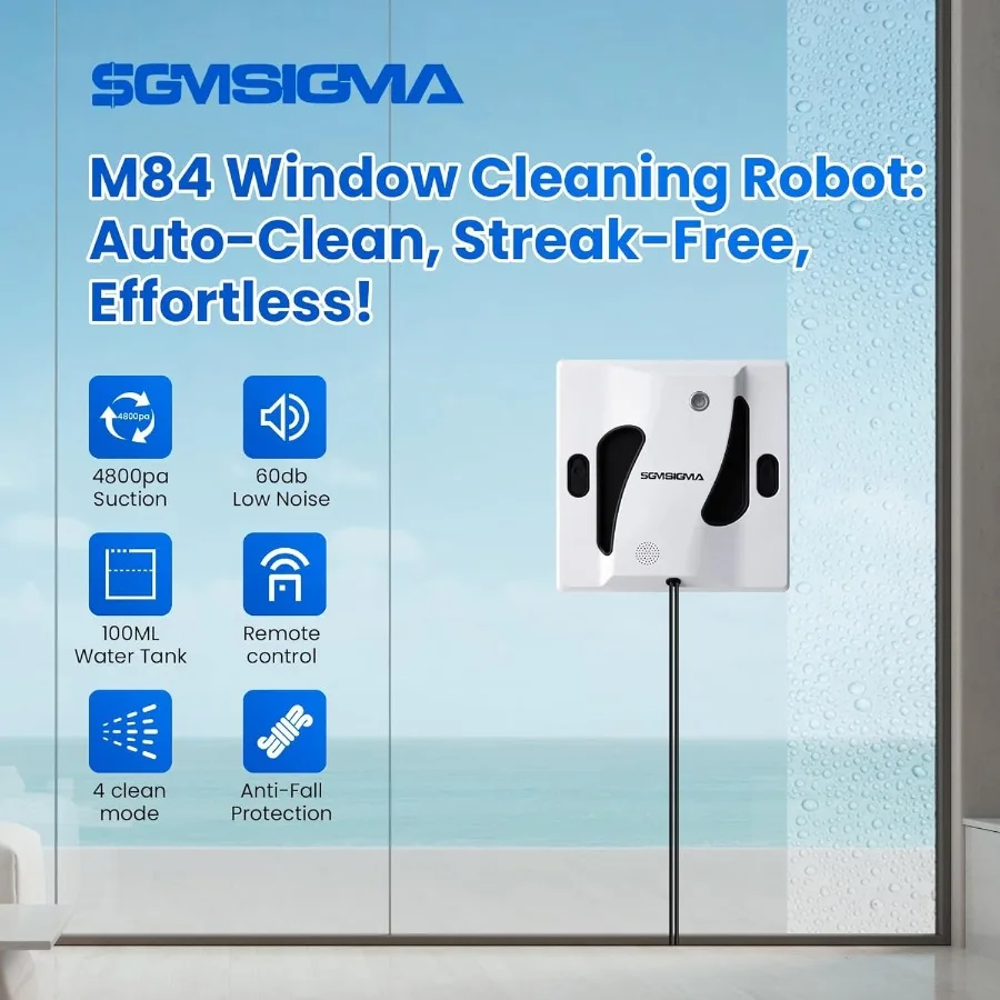 M84 Smart Window Cleaning Robot with 4800PA Suction Power and 4-Way Spray Wet Wiping Functionality Advanced Auto Edge Detection