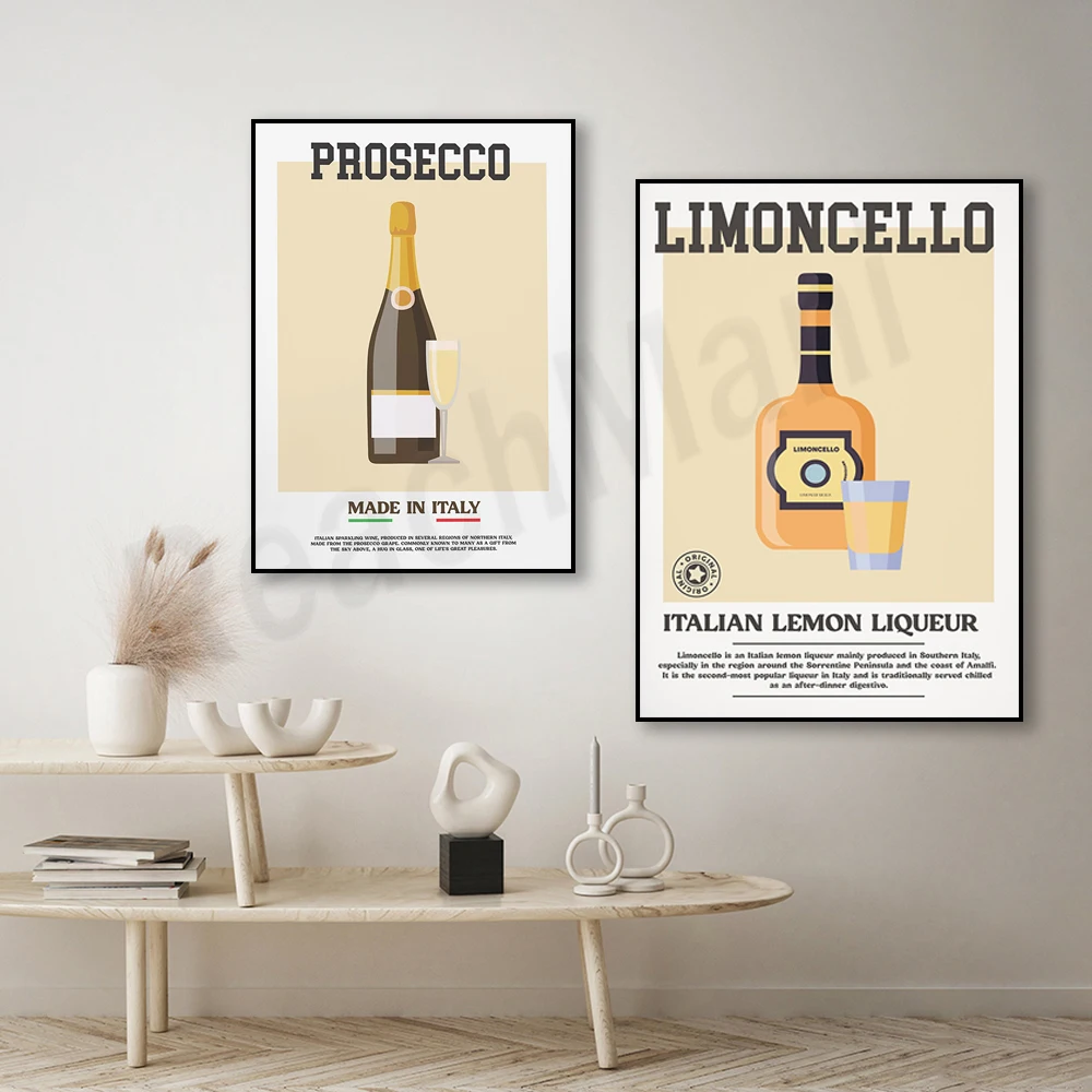 Póster de Licor de Limón italiano Vintage, Costa de amalfi, póster de alcohol, bebidas italianas, póster de carrito de bar en casa, Impresión de pared de cocina