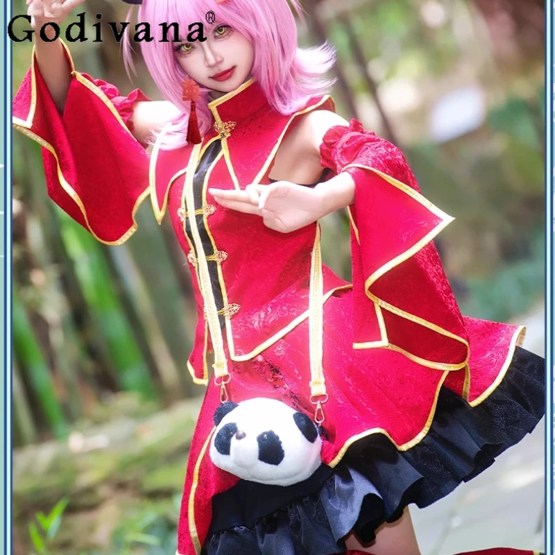 Costumi Cosplay Set gonna anime Donna Cosplay Gonna cheongsam rossa Abito Ragazze Uniformi di carnevale di Halloween Abiti da festa