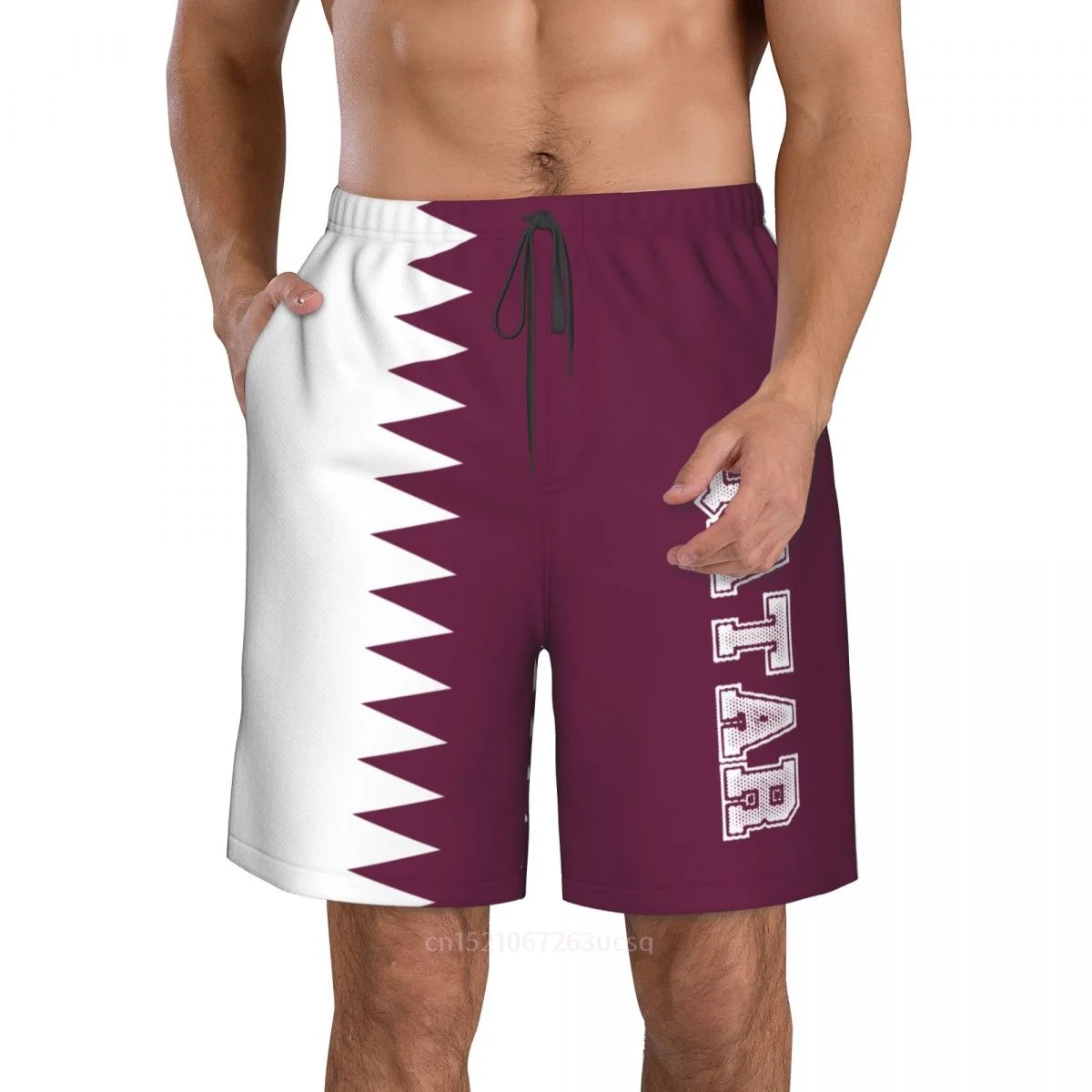 Pantaloncini da surf da uomo stampati in 3D con bandiera del paese del Qatar in poliestere estivo 2025 Pantaloni estivi da corsa con tasca da spiaggia