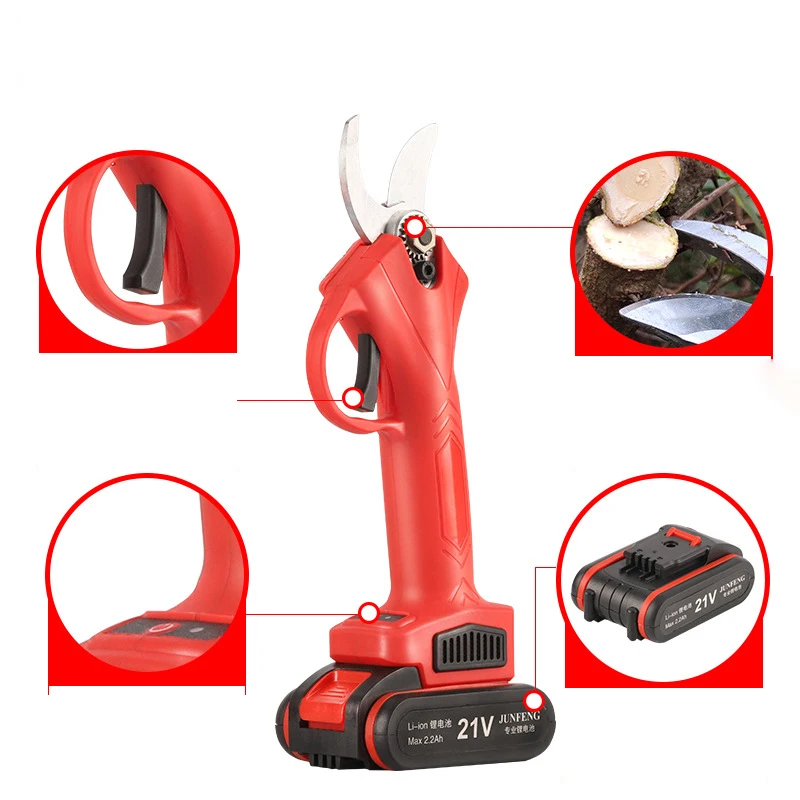 21V Cordless Electric Pruning Shear Rechargeable Battery Electric Scissors Tree Bonsai Pruning Branches Cutter Landscaping Tool