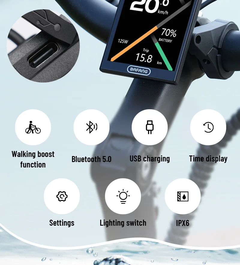 BAFANG DPC010 E-Bike-Display 4-Zoll-TFT-Bildschirm IP66 Wasserdicht Automatische Hintergrundbeleuchtung E-Bike-Tachometer & Computer mit Typ-C-Ladegerät – Detail 9