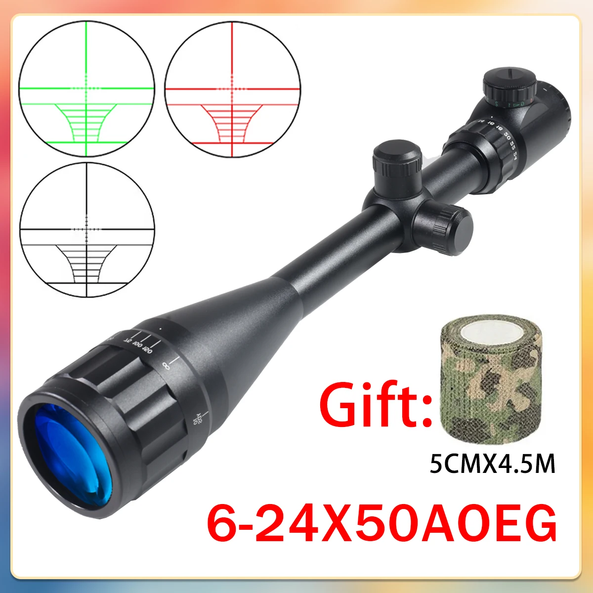 

6-24X50 AOEG Scopes Green Red Illuminated Optica Riflescope Sniper Airsoft Sight Tactical Rifle Scope 11mm/20mm Rail Mount