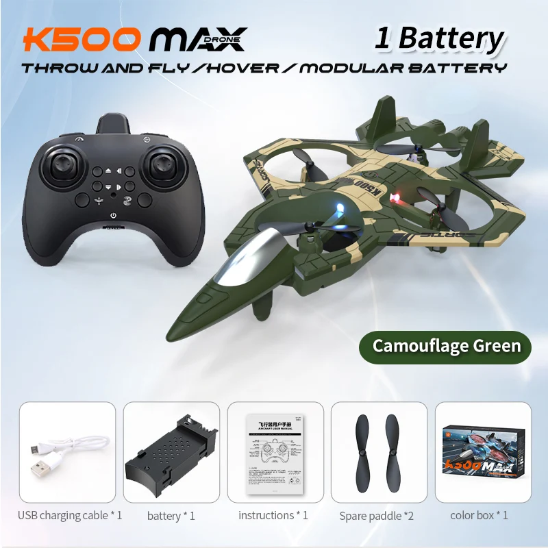 JCMO K500MAX Zweefvliegtuig Vliegende Helikopter RC Hobby Jet Vliegtuig 2.4G Stunt Afstandsbediening Schuim Vechter Vliegtuig Speelgoed Drone Met licht