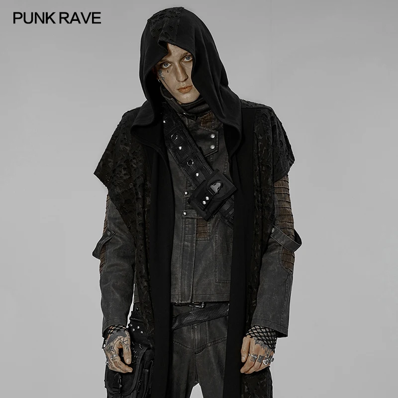 PUNK RAVE Men's Post-apocalyptic Style Oversize Hooded Scarf Gothic Mystery Fashion Black  Hat Winter Scarves