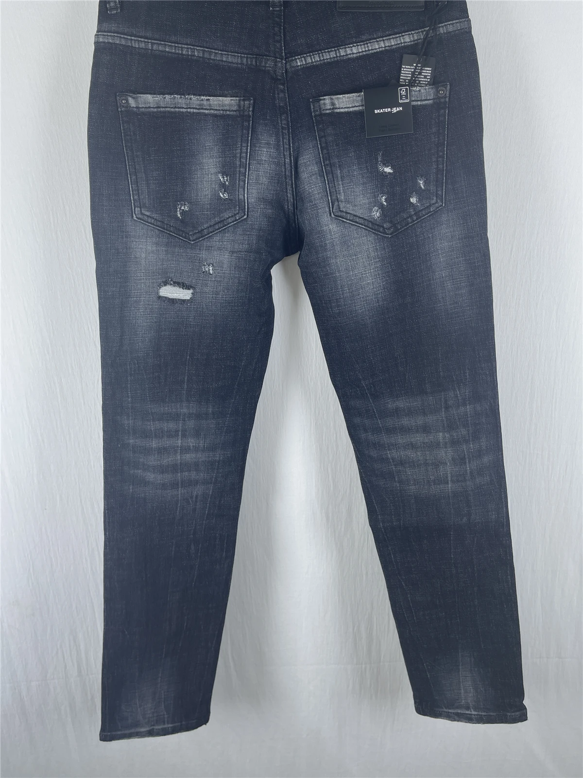 

6086 New Men's Jeans Three-Dimensional Cut Black Slim-Fit Stitching Small Foot Micro-bullet Ripped Patch Small Foot Jeans for Me