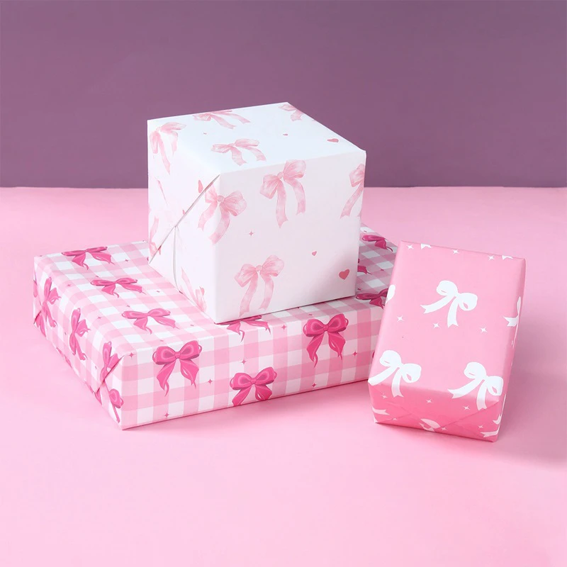 

6pcs Pink Bow Wrapping Paper Children's Birthday Party Gift Box Wrapping Paper Decor Cartoon Gift Wrapping Paper