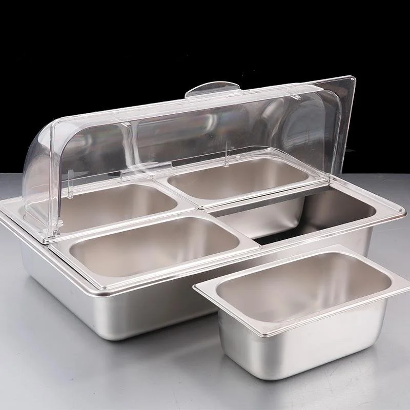 Bandeja Rectangular de o Inoxidable 20 con Tapa para Autoservicio, Exhibición de Platos Fríos, Platos Calientes Marinado...