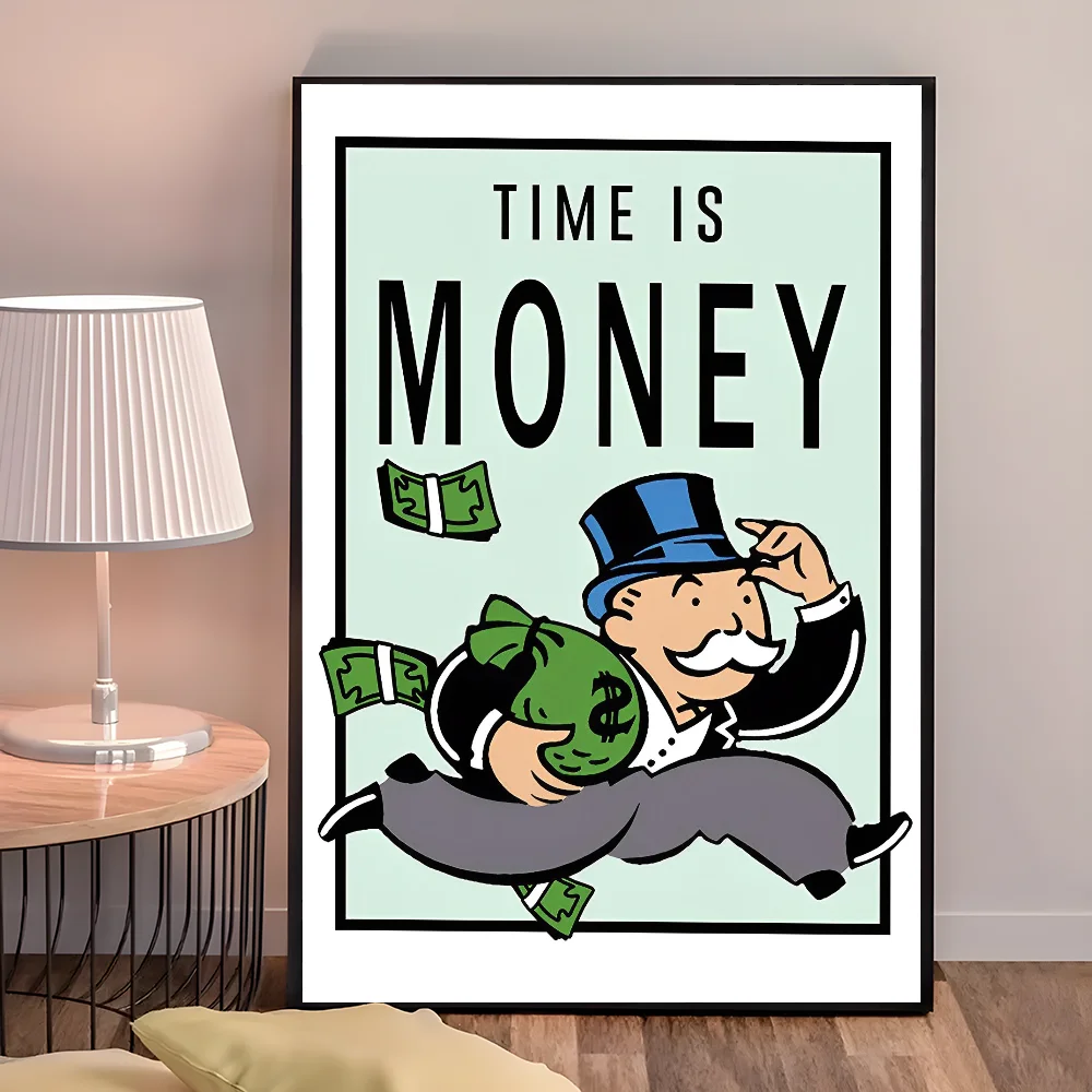 Monopoly Time ls Money Inspirational  Poster Self-adhesive Art Waterproof Paper Sticker Coffee House Bar Room Wall Decor