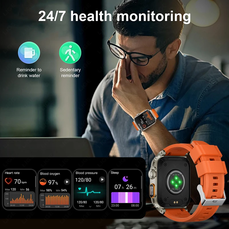 Reloj inteligente deportivo para hombre, pulsera con pantalla HD de 2024 pulgadas, Bluetooth, llamadas, control del ritmo cardíaco y de la presión sanguínea, para Xiaomi 1,91