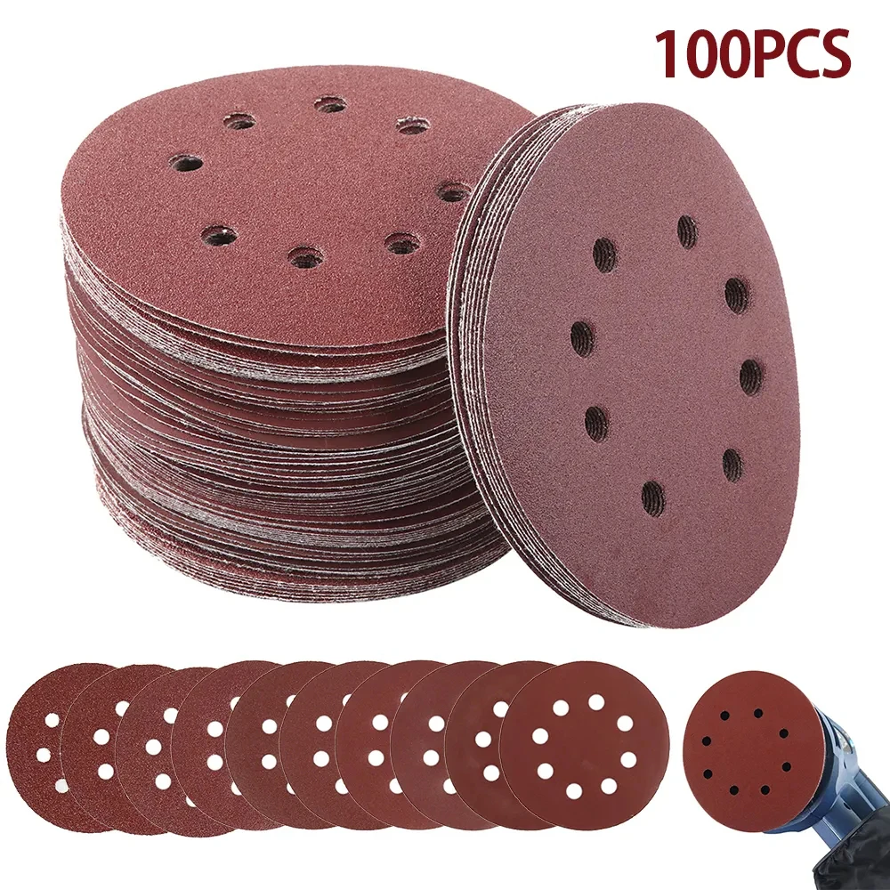 

50/80/100pcs 5Inch 125mm Round Sandpaper Eight Hole Disk Sand Sheets Hook and Loop Sanding Disc Abrasives for Polish