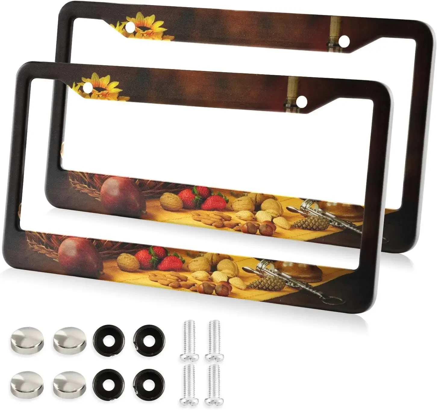 Wine Candlelight Dinner Car License Plate Frame 2 Pack License Plate with 2 Holes Car Tag Frame for Women Men US Vehicles