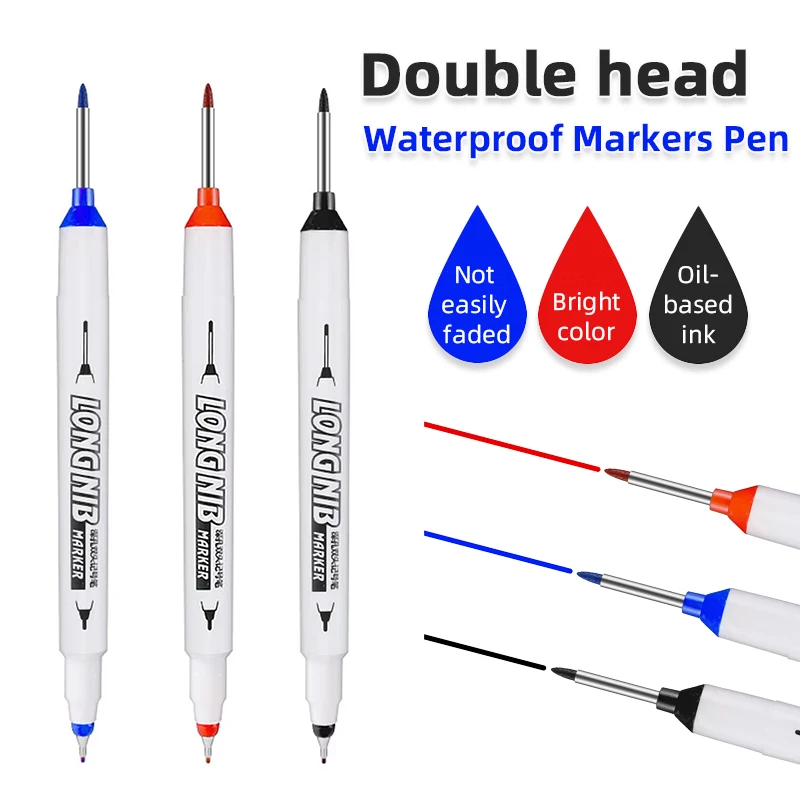 

1/3/10Pcs Waterproof Long Head Markers Pen,Multi-Purpose 20mm Double headed Deep Hole Long Nib Head Markers Pen Woodworking Tool