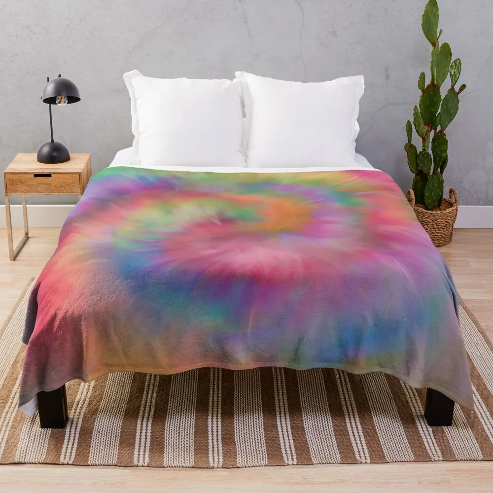 

Rainbow Tie Dye Swirl Throw Blanket Loose Soft Plush Plaid manga Blankets