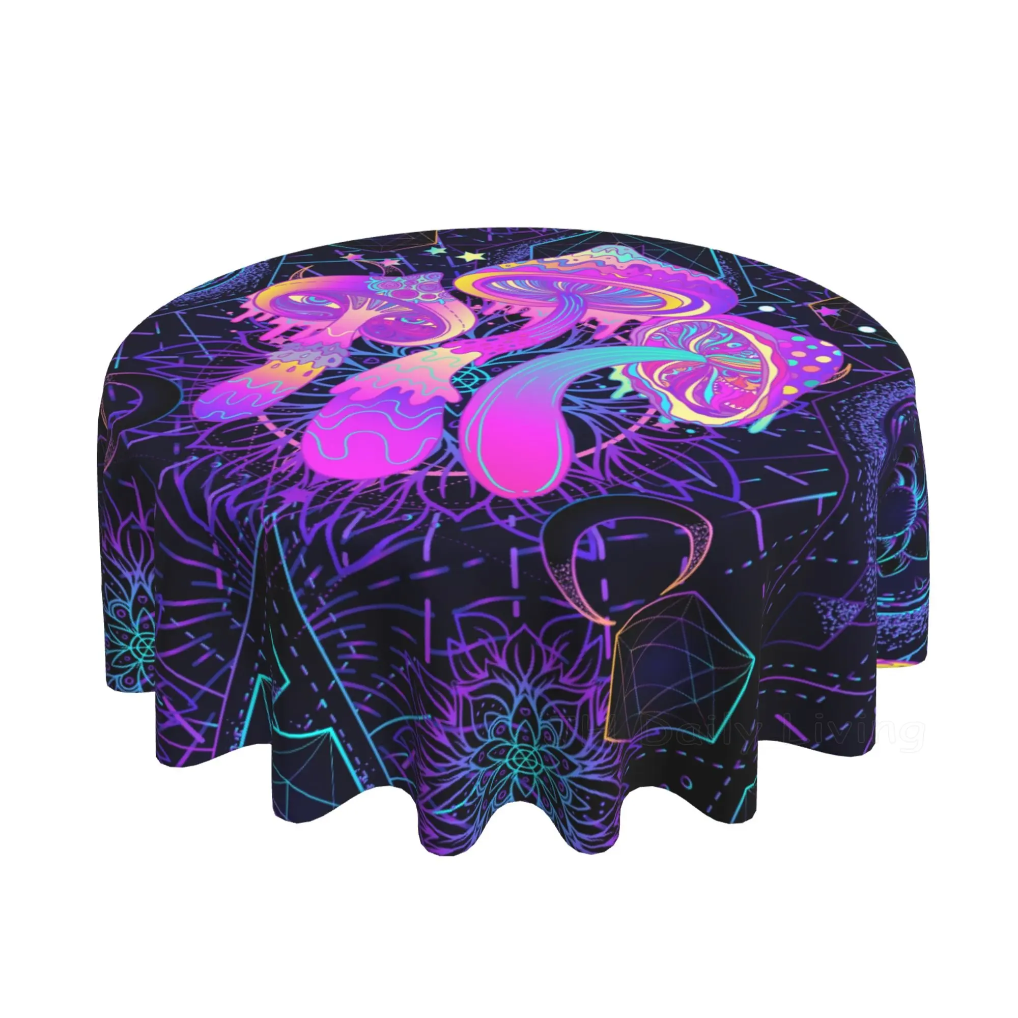 Psychedelic Mushroom Round Tablecloth Circular Table Cover Washable Polyester for Buffet Table Parties Picnic Dinner 60 Inch