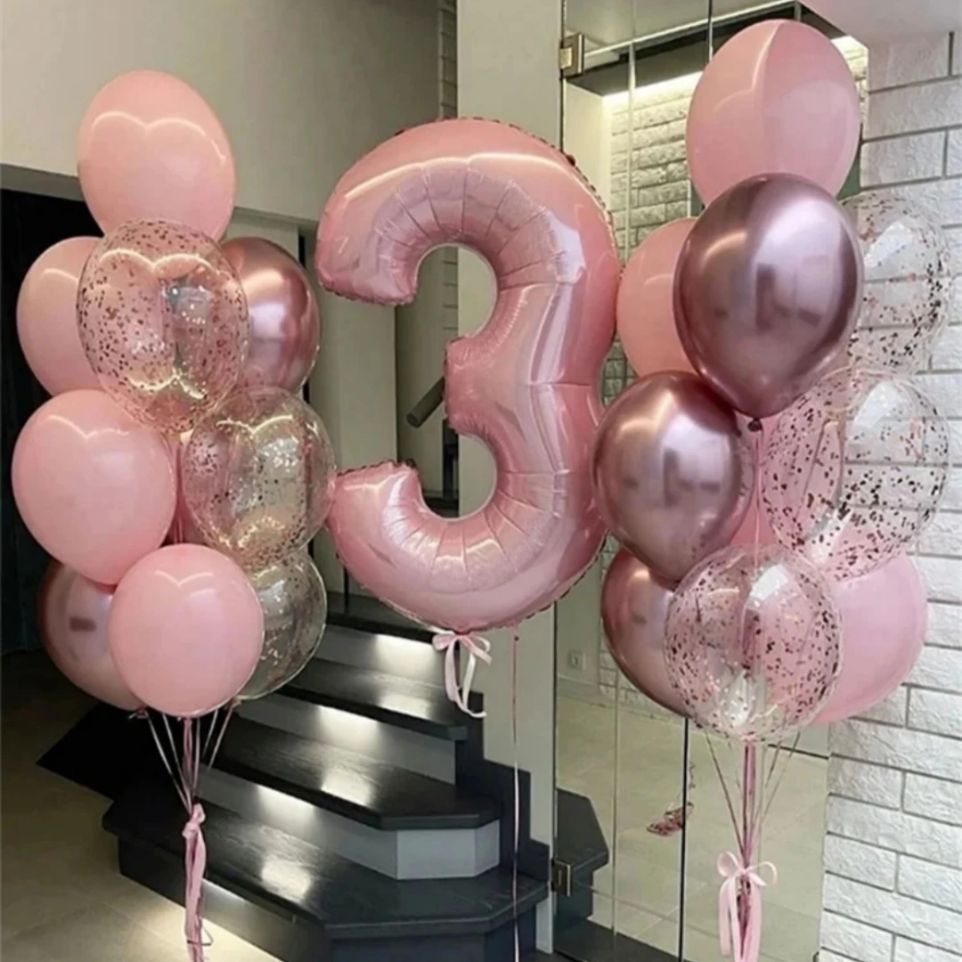 22pcs 40inch Number Foil Balloons Pink Latex Balloons Princess Girl 1 2 3 4 5 6 7 8 9 Year Birthday Party Decorat baby Shower