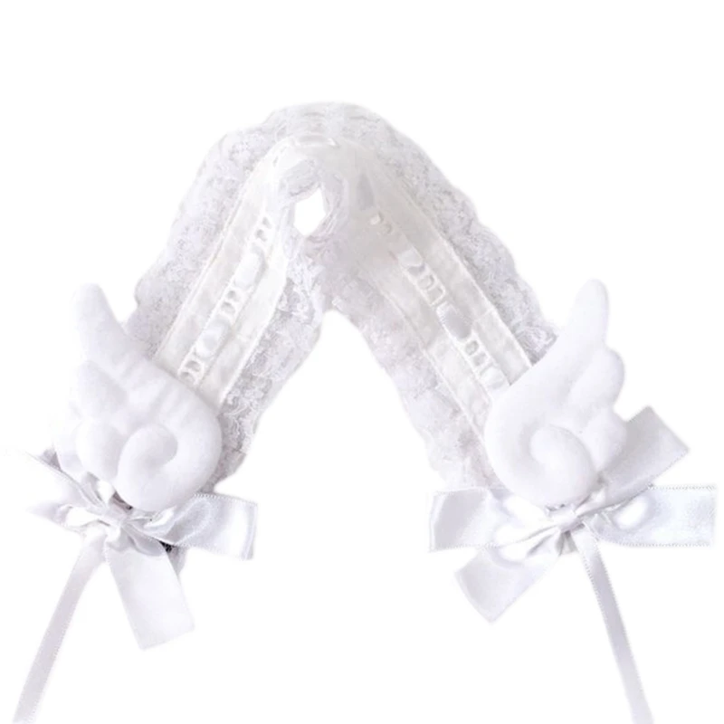 Diademas para el pelo para mujer, diadema para Cosplay de mucama, tocados de encaje Lolitas con alas bonitas, decoraciones con