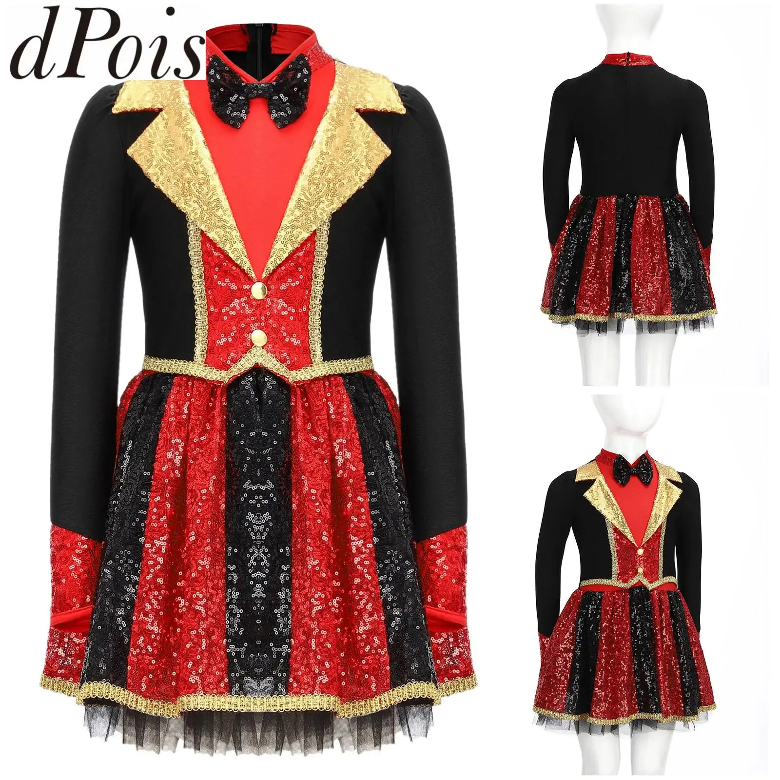 

Детский цирковой костюм манежа для девочек, барабанщик с длинными рукавами и блестками, купальник-волшебник, пышное платье, карнавальный костюм на Хэллоуин