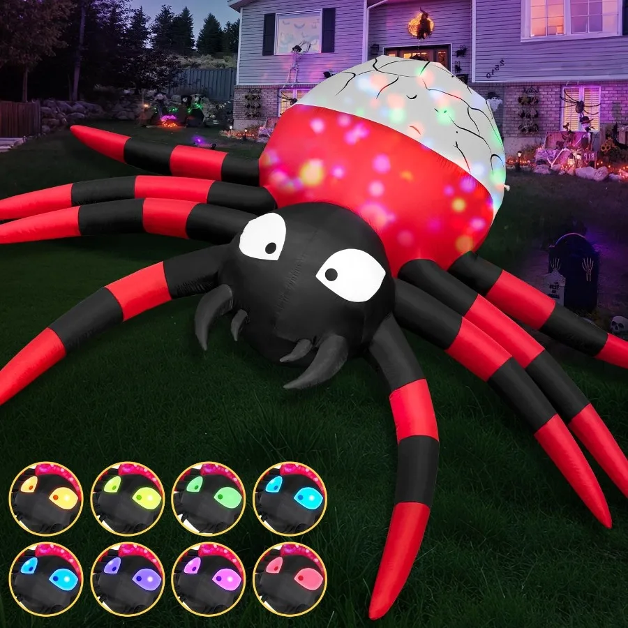 

12FT Giant Halloween Inflatable Spider Decorations OutdoorHalloween Blow Up Yard Decorations Built-in 8 Rotating LED Lights Hal