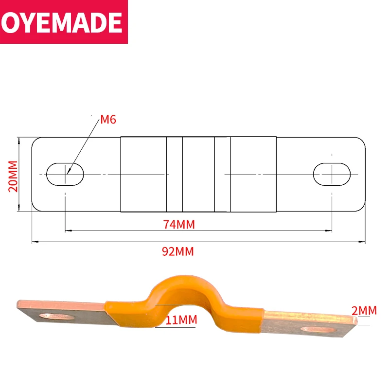 Copper Busbar 300A M6 Flexible Bus bar with Isolation Battery Connector Band Hole distance 74mm For 280AH 320AH 310AH 302AH